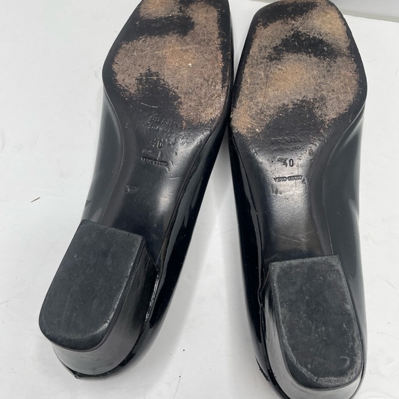 Prada Square Toe Low Heel Black Patent Leather Women Shoe Size 40 Us 10 - Picture 3 of 10